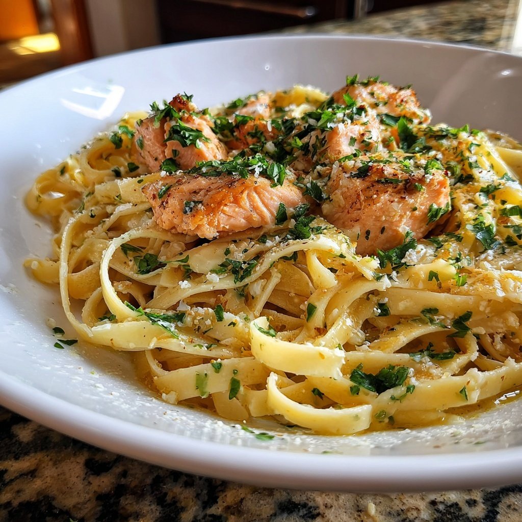 Garlic Butter Salmon Fettuccine