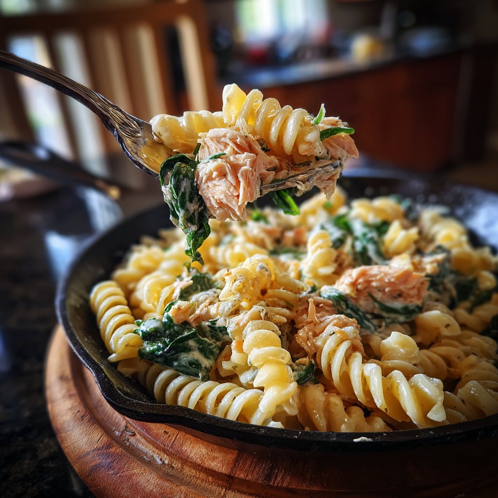 Creamy Garlic Salmon Fusilli