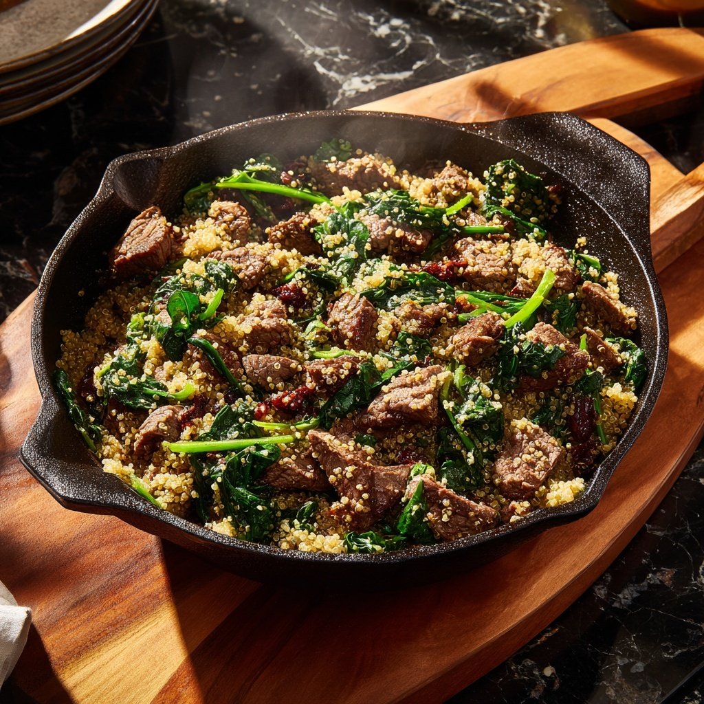 Beefy Quinoa & Spinach Skillet