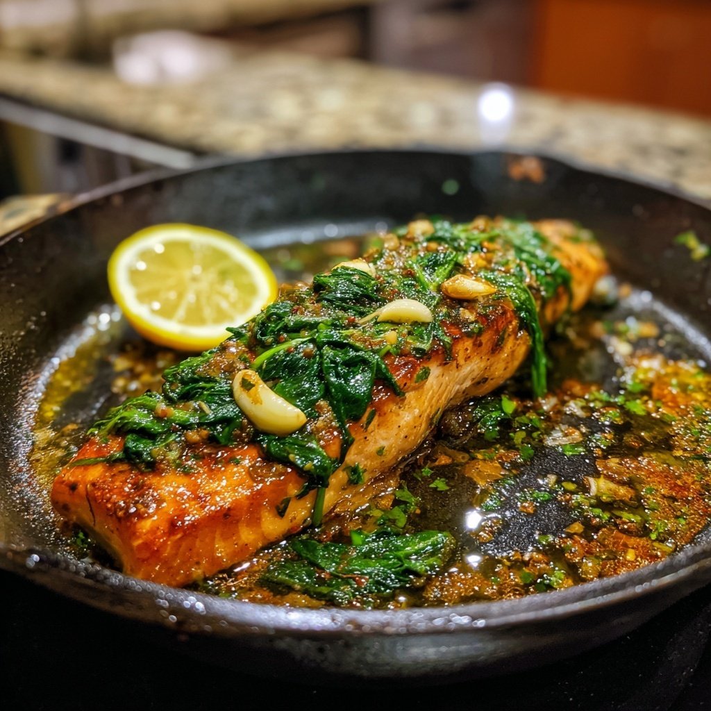 Garlic Lemon Salmon with Spinach